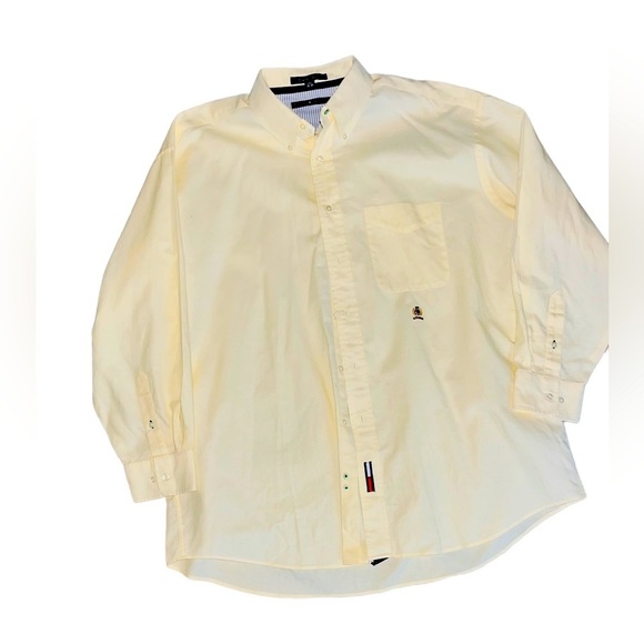 Tommy Hilfiger Button Down Shirt Light Yellow Size 17 1/2 32-33 - Picture 1 of 9